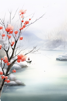 山水冬天简约下雪背景 山水冬天简约下雪背景