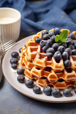 蓝莓华夫饼蜂蜜松软可口美食甜点摄影图