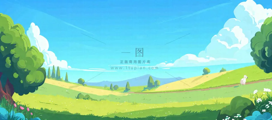 蓝天白云绿植草坪,小草树木清新,春天夏天阳光 蓝天白云绿植草坪,小草树木清新,春天夏天阳光