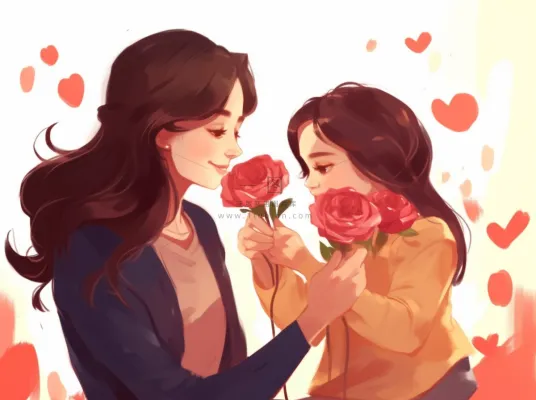 母亲节妈妈拥抱着孩子花海手绘插画素材海报背景