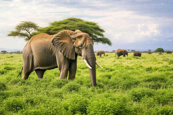 非洲大草原大象象群野生动物保护动物摄影图