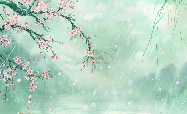 清明节春天桃花柳树燕子山水中国风古风雨水谷雨水墨插画背景 清明节春天桃花柳树燕子山水中国风古风雨水谷雨水墨插画背景