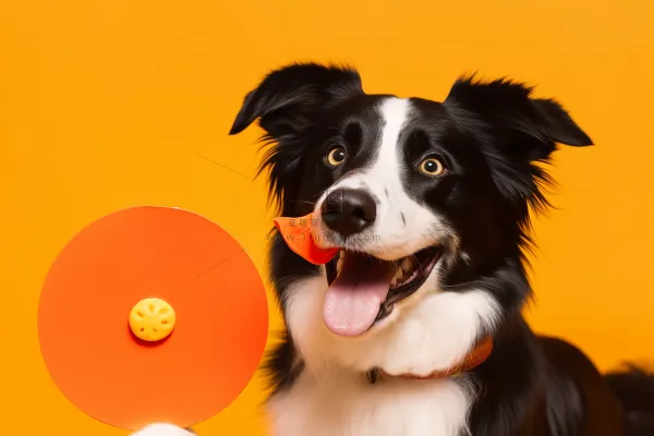 一只可爱的边牧宠物狗橙色背景摄影图