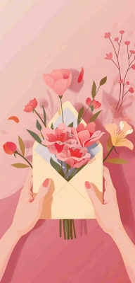 母亲节鲜花花束信封康乃馨粉色插画背景