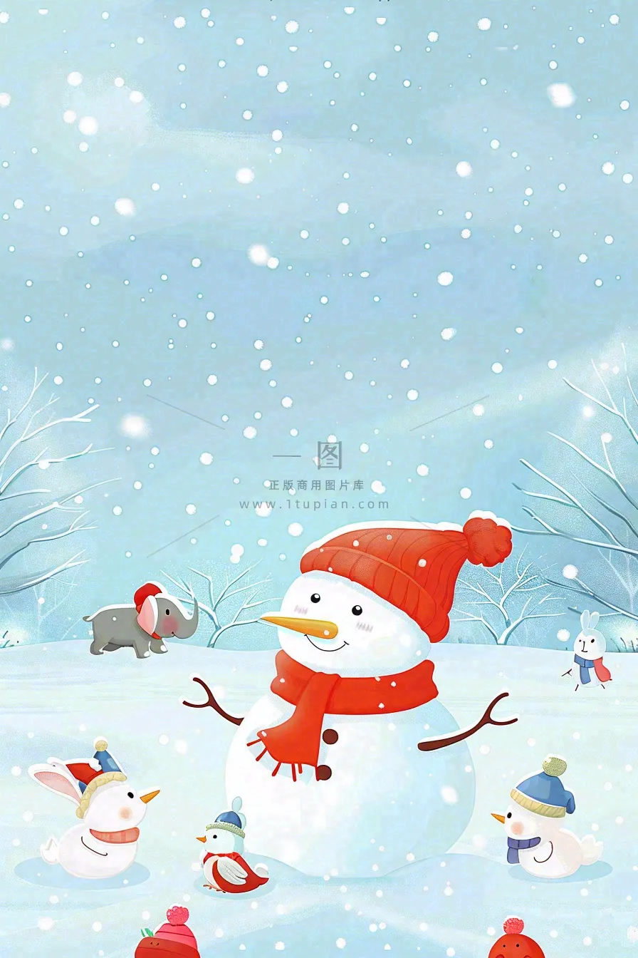 冬天白雪覆盖寒冷唯美雪景小寒插画背景