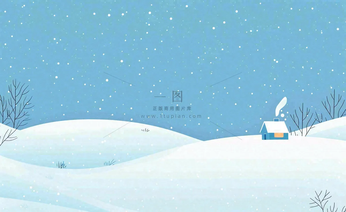 冬天白雪覆盖寒冷唯美雪景小寒插画背景