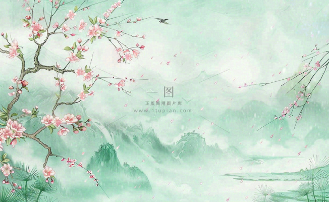 清明节春天桃花柳树燕子山水中国风古风雨水谷雨水墨插画背景 清明节春天桃花柳树燕子山水中国风古风雨水谷雨水墨插画背景