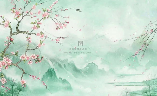 清明节春天桃花柳树燕子山水中国风古风雨水谷雨水墨插画背景 清明节春天桃花柳树燕子山水中国风古风雨水谷雨水墨插画背景