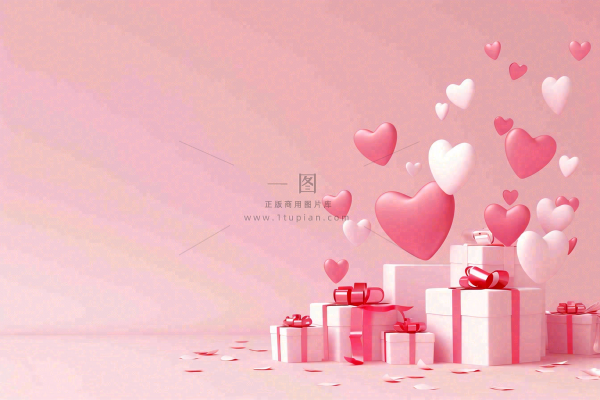 粉色爱心礼盒礼物浪漫唯美立体插画妇女节情人节七夕背景