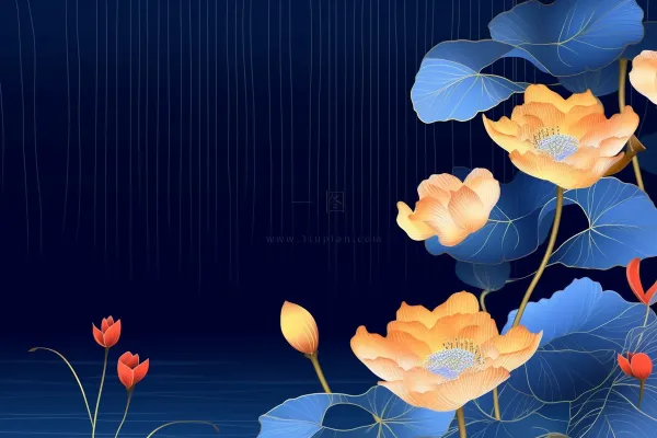 蓝色中国风荷花意境大气背景 蓝色中国风荷花意境大气背景