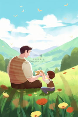 父子草地陪伴清新背景 父子草地陪伴清新背景