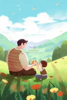 父子草地陪伴清新背景 父子草地陪伴清新背景