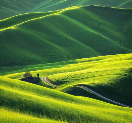 春天连绵山脉绿色草地郊游，清新惊蛰春分摄影图