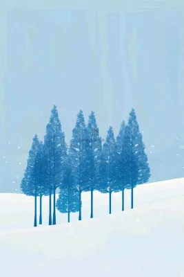 冬天白雪下森林松树立冬冬至寒冷插画背景