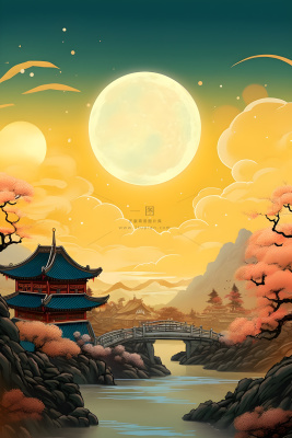 国风月亮淡雅渐变意境背景 国风月亮淡雅渐变意境背景