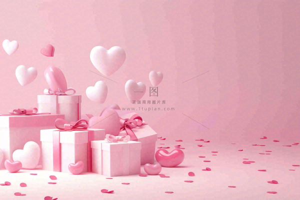 粉色爱心礼盒礼物浪漫唯美立体插画妇女节情人节七夕背景