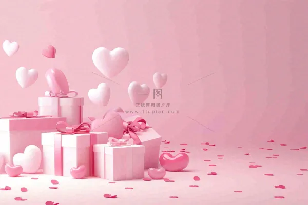 粉色爱心礼盒礼物浪漫唯美立体插画妇女节情人节七夕背景