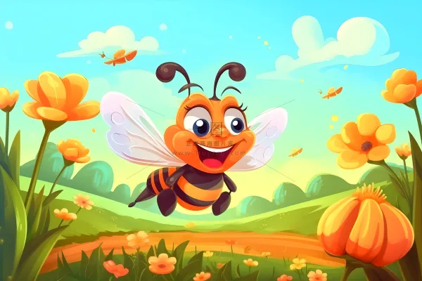 春天草丛花朵蜜蜂蓝天白云手绘插画海报素材背景 春天草丛花朵蜜蜂蓝天白云手绘插画海报素材背景