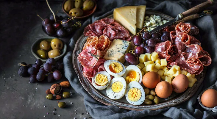 沙拉西餐美食水果鸡蛋牛肉餐具摄影