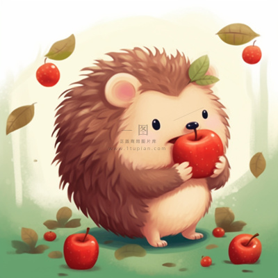 刺猬苹果觅食动物卡通插画素材