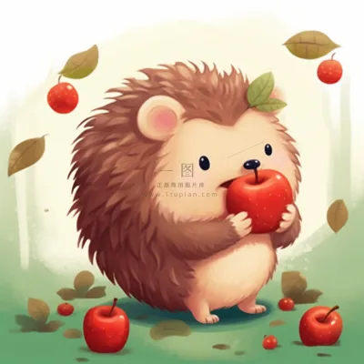 刺猬苹果觅食动物卡通插画素材