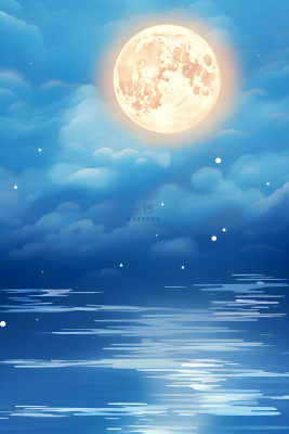 创意现代中国风月满蓝色背景 创意现代中国风月满蓝色背景