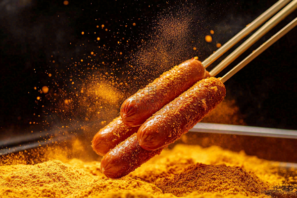 烤火腿肠煎辣椒面香辣美食小吃摄影图