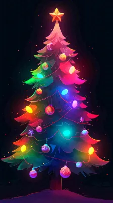 色彩缤纷圣诞树，暗黑彩色树，灯光闪耀