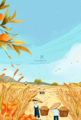 秋天农田里收谷的农民辛勤劳作芒种世界粮食日插画背景 秋天农田里收谷的农民辛勤劳作芒种世界粮食日插画背景