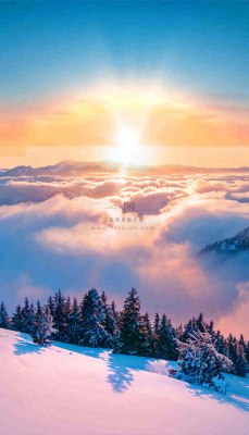 冬季夕阳晚霞雪山山林立冬小寒大寒小雪摄影图