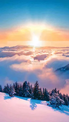 冬季夕阳晚霞雪山山林立冬小寒大寒小雪摄影图