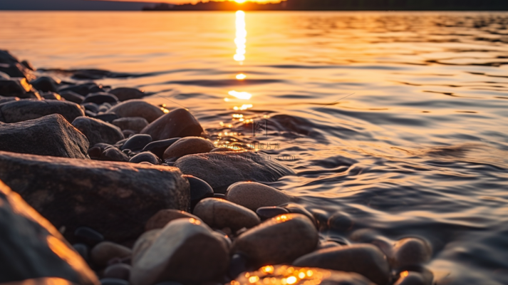 海边日出海浪拍打着礁石摄影图