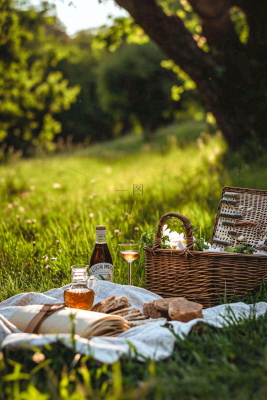 春天户外草坪野餐篮子露营食物酒面包摄影 春天户外草坪野餐篮子露营食物酒面包摄影