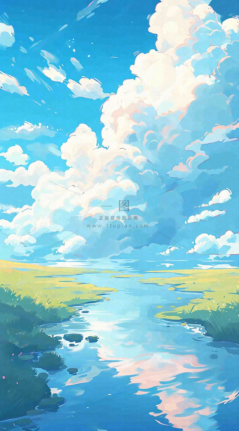 春天河边青草池塘蓝天白云，立春