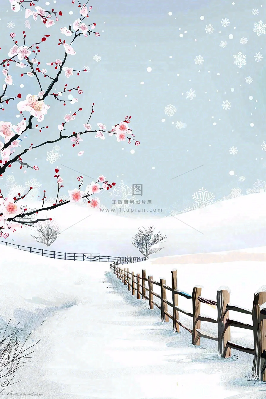 冬天白雪覆盖寒冷唯美雪景小寒插画背景
