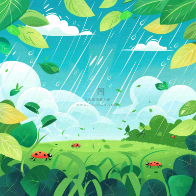 惊蛰雨水谷雨春天卡通手绘插画瓢虫昆虫绿色花草卡通插画背景 惊蛰雨水谷雨春天卡通手绘插画瓢虫昆虫绿色花草卡通插画背景