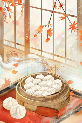 古风插画美食饺子包子梅花古风窗户冬至插画背景 古风插画美食饺子包子梅花古风窗户冬至插画背景