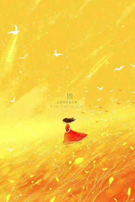 秋天金黄背景花丛红裙子少女白鹭立秋秋分白露插画背景 秋天金黄背景花丛红裙子少女白鹭立秋秋分白露插画背景