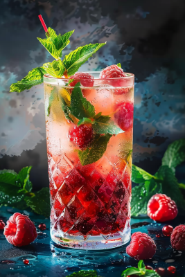 冰镇莓果果汁汽水鸡尾酒薄荷饮料摄影图