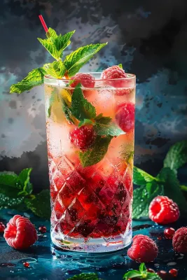 冰镇莓果果汁汽水鸡尾酒薄荷饮料摄影图