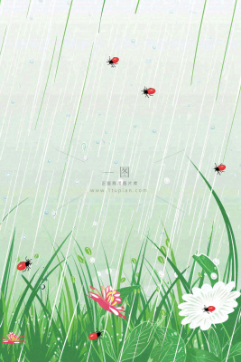 春天草丛花丛昆虫下雨天雨水惊蛰谷雨卡通插画背景 春天草丛花丛昆虫下雨天雨水惊蛰谷雨卡通插画背景