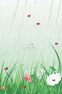 春天草丛花丛昆虫下雨天雨水惊蛰谷雨卡通插画背景 春天草丛花丛昆虫下雨天雨水惊蛰谷雨卡通插画背景