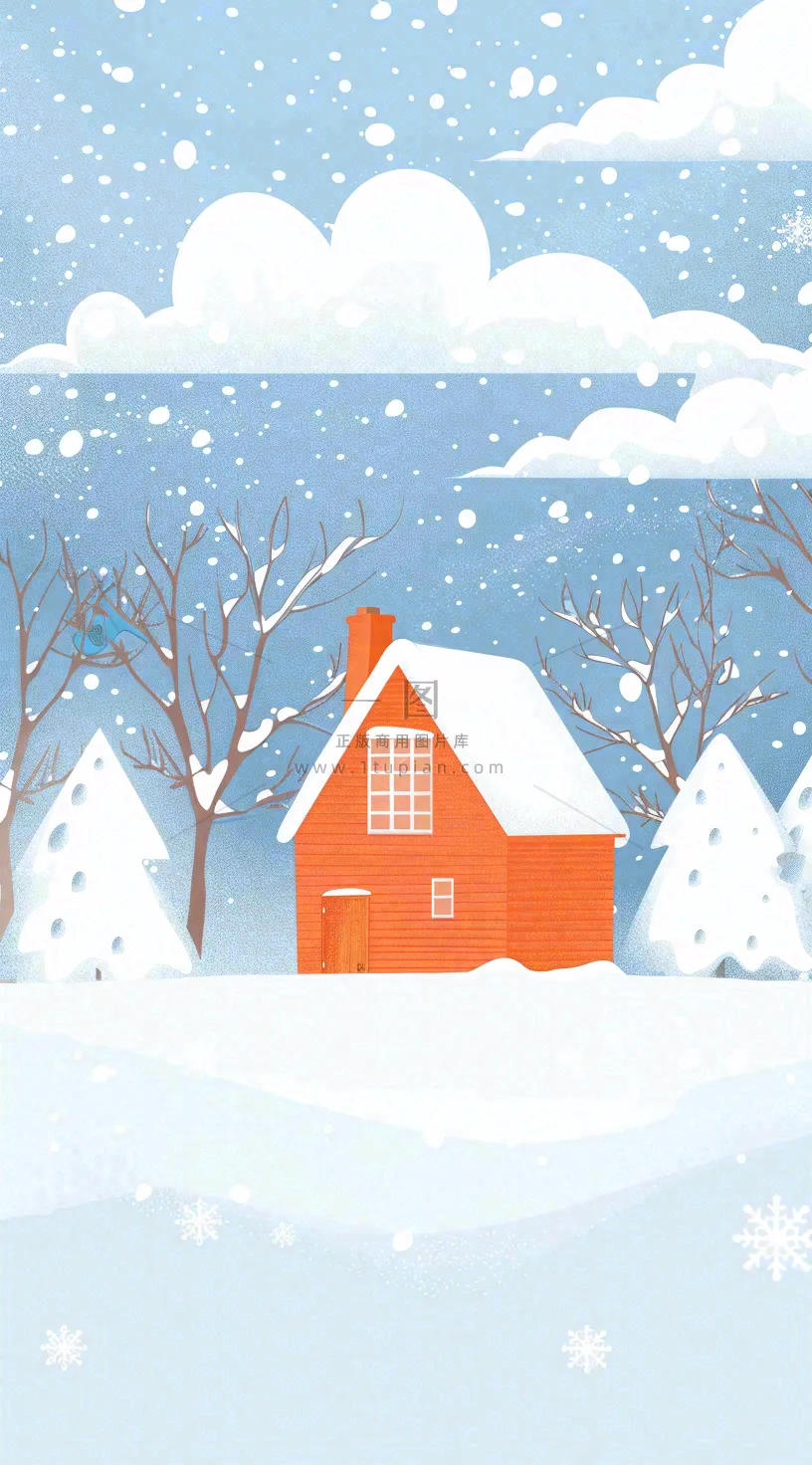 冬天白雪覆盖寒冷唯美雪景大寒插画背景