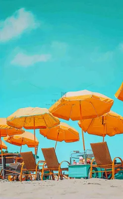 夏日沙滩椅阳光灿烂，夏季暑期海边小暑大暑夏至