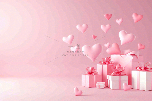 粉色爱心礼盒礼物浪漫唯美立体插画妇女节情人节七夕背景
