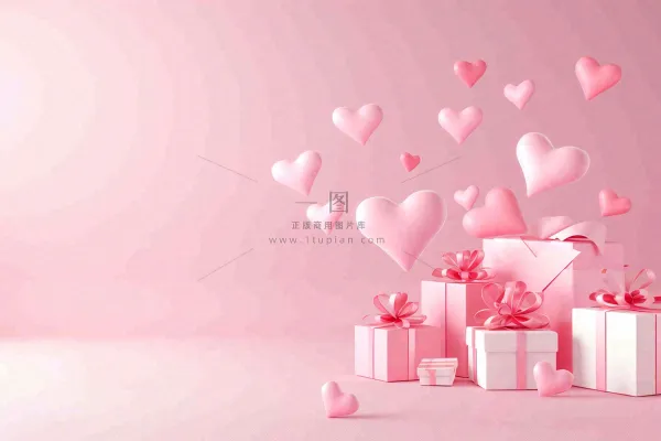 粉色爱心礼盒礼物浪漫唯美立体插画妇女节情人节七夕背景