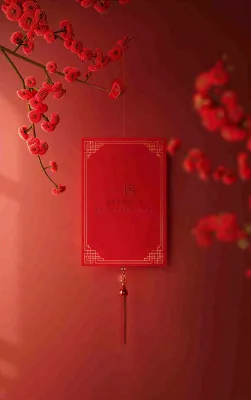 红色国风背景梅花花朵插画元旦背景