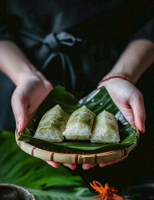 端午节粽子粽叶绿色粽香美食佳节摄影图