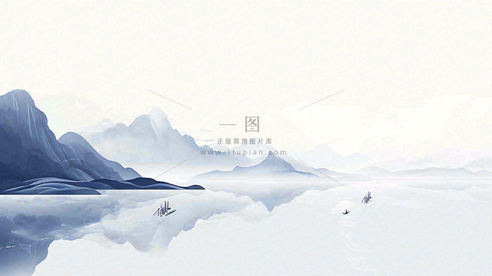 山水画简约白色河面插画手绘，中国风古风