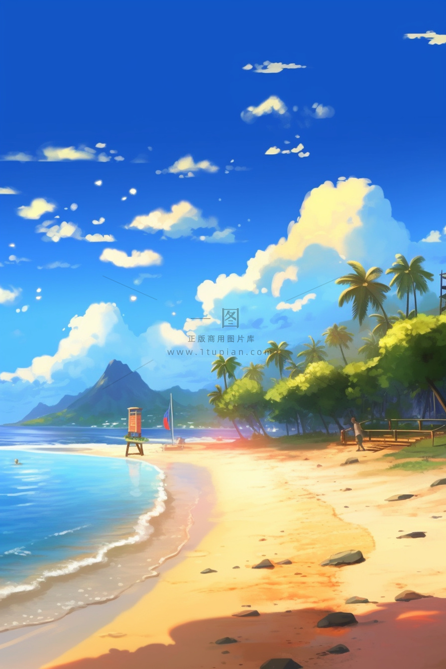 夏日清新阳光沙滩海浪环岛海报背景